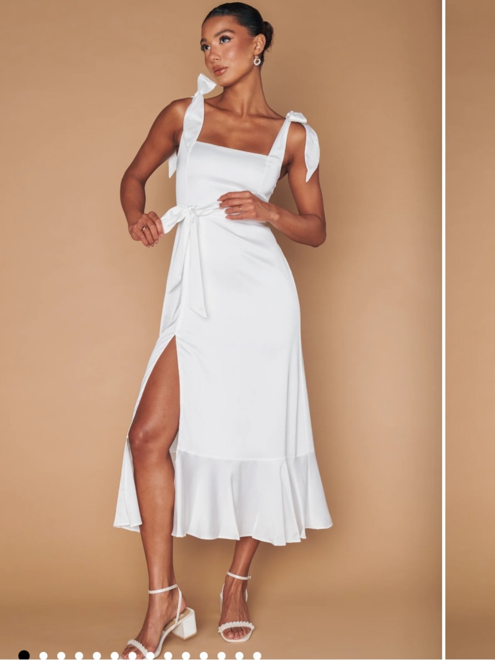 Show me your Mumu bridal Elegant White Tie-Shoulder Midi Dress with Side Slit